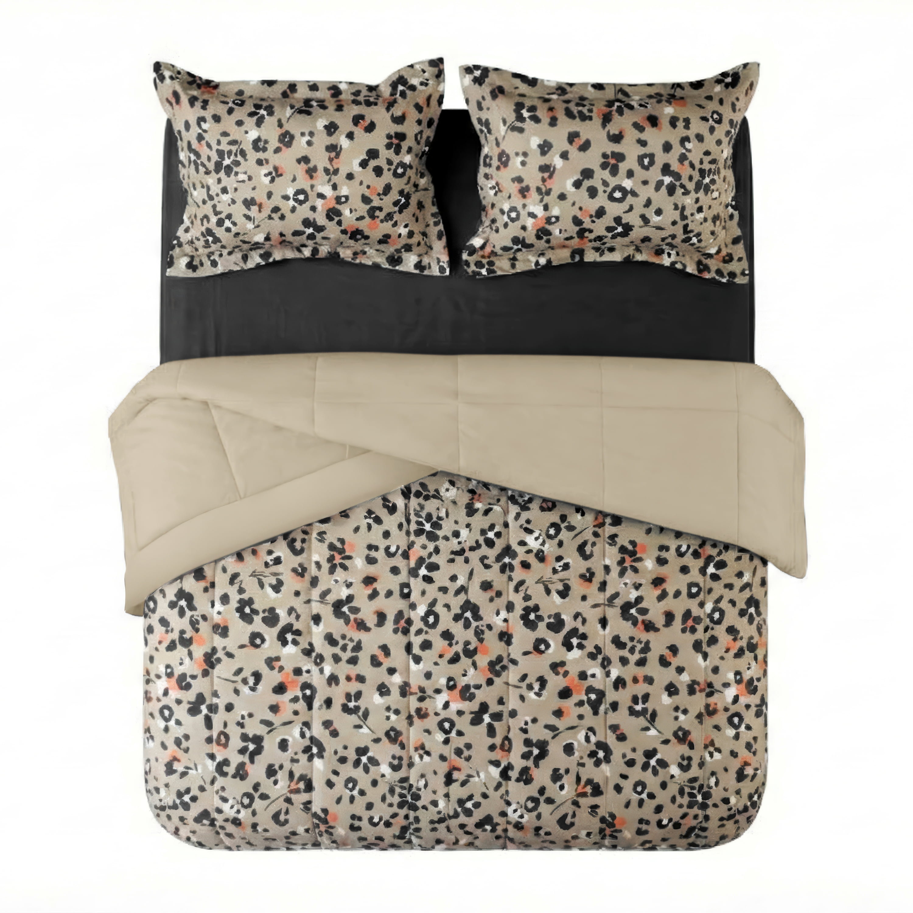 Mainstays All in One Reversible Comforter and Sheet set- 7 Piece, Full, Beige Animal Print