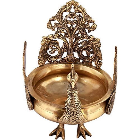 Exotic India Peacock Urli - Brass Statue