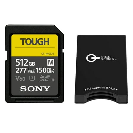 Sony SF-M Series Tough 512GB UHS-II SDXC Memory Card, Bundle with CFexpress Type-B and SD UHS-II Card Reader