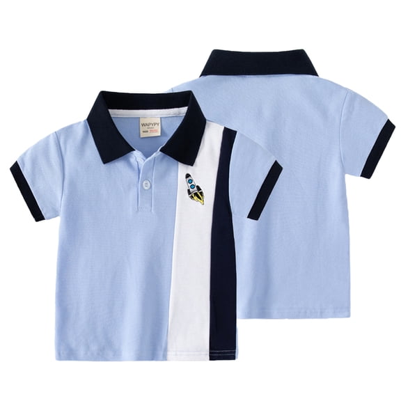 LYMAYTER Toddler Baby Boys Short Sleeves T-Shirt Summer Embroidery Button Cotton Tee Shirt Tops Color Blocking Lapel Casual Shirt Blouse for 1-8Y
