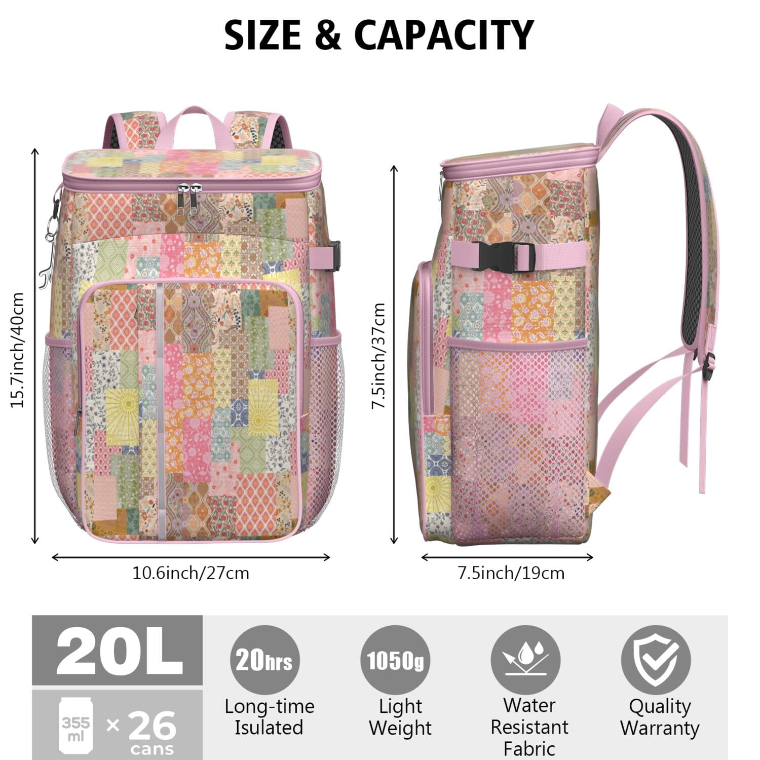 Travel Cooler Bag - Pioneer Flower Camping Beer Cooler Backpack with Bottle Opener- Waterproof Insulated Picnic Backpacks - Cooler Bag for Beach
