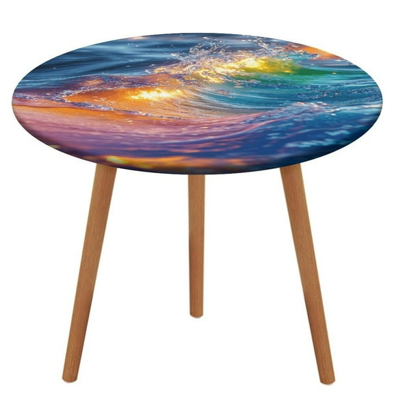 Water Splash Ripple Round Fitted Tablecloth with Backing Elastic Edge Design Table Cover Waterproof Oil-Proof Table Cloth Stain-Resistant Wipeable for Round Table