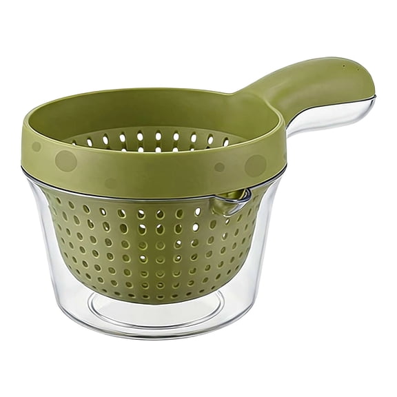 Double Layer Colander with Handle Green PRYESS, Colander Double Layer Drain Basket Berry Washer for Kitchen, Colander, Berry, Washer
