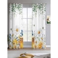 thumbnail image 2 of Eucalyptus Leaves Sheer Curtains 63 Inch Length 2 Panels Set for Living Room/Bedroom, Daisy Flower Spring Watercolor Country Floral Bee Kitchen Curtains Grommet Curtains Window Treatments 42"x63"x2, 2 of 7