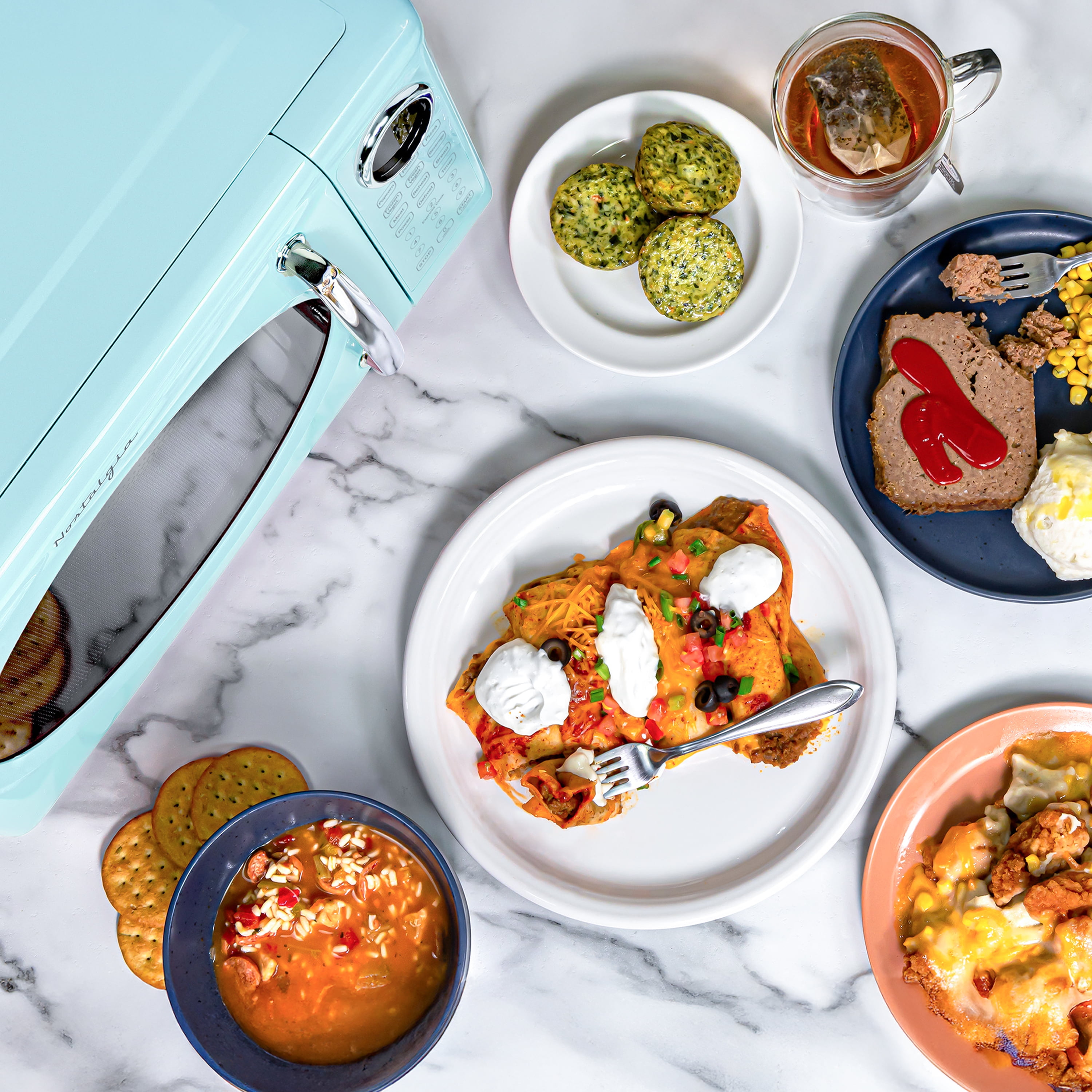 Nostalgia Retro Microwave Oven, 0.7 Cu Ft, Aqua, 700-Watt