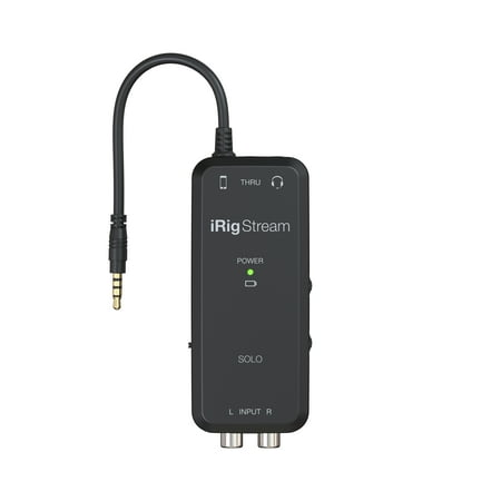 IK Multimedia iRig Stream Solo audio interface for iOS & Android devices, iPhone, iPad, with 1/8" TRRS jack & 2 RCA, connects directly to mixers & Dj decks