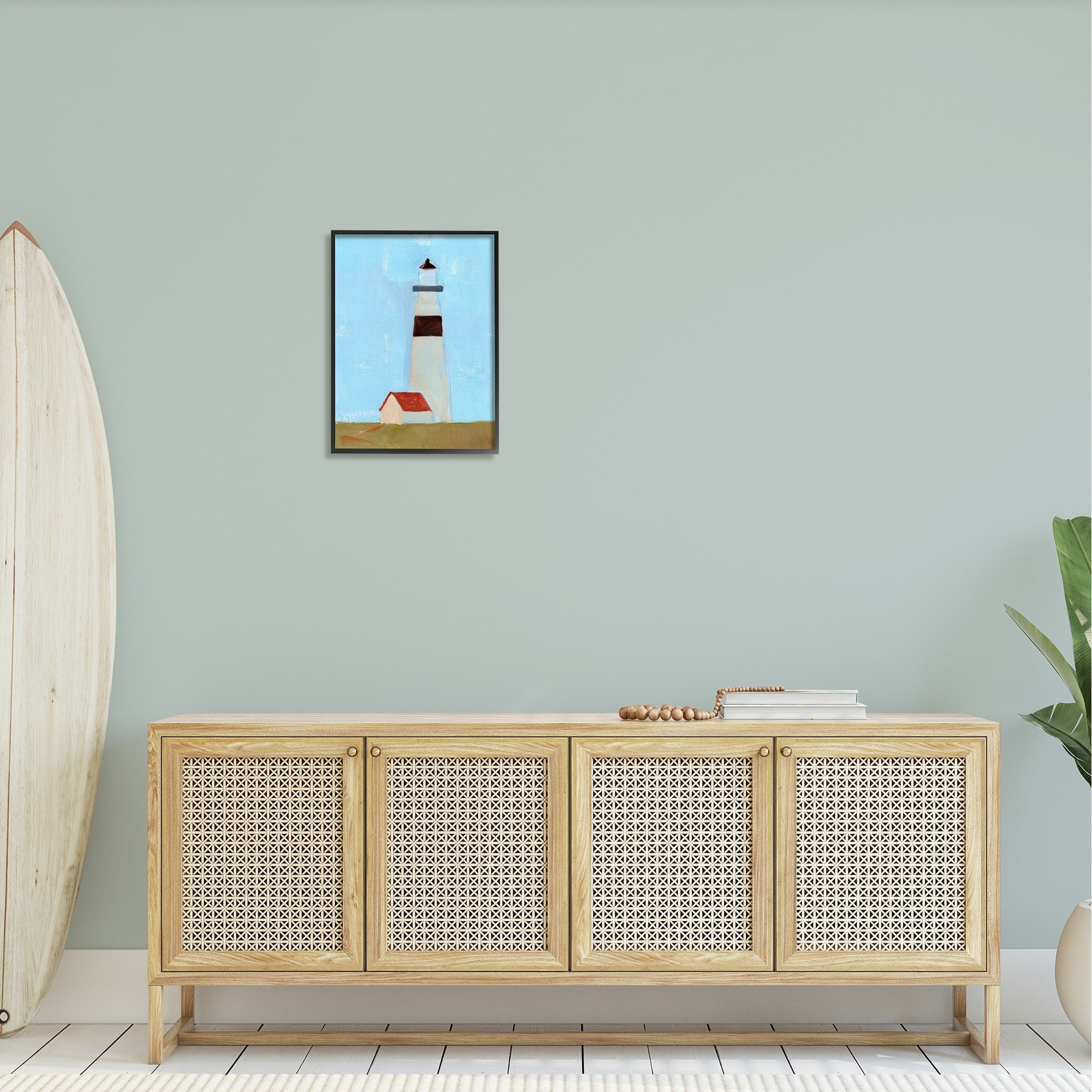 Stupell Industries Lighthouse Daytime Blue Sky Rural Grass Scene Painting Black Framed Art Print Wall Art, Design by Jacob Green