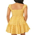 thumbnail image 4 of Femmes Été Courte Fronde Robe Sans Manches Cou Carré Plissée Ourlet Floral Robe, 4 of 5
