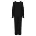 thumbnail image 3 of SHTXOZHI 2 Piece Pajama Sets for Women Long Sleeve V Neck Tops Wide Leg Pant Lounge Outfits, 3 of 6