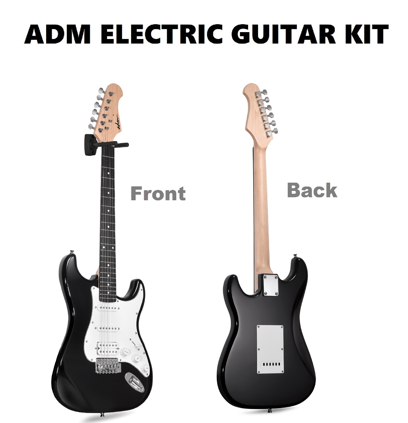 ADM 39in Full-Size Electric Guitar Beginner Kit Black photo 4