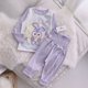 thumbnail image 1 of [] Nuevo conjunto de pijamas cálidos de terciopelo alemán con cintura alta para niños de otoño e invierno, costura deshuesada, terciopelo alemán cepillado, 1 of 4
