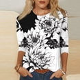 thumbnail image 2 of JURANMO Shirts for Women 3/4 Length Sleeve Summer Tops Casual Crewneck Pullover Blouse Fashion Graphic Cute Tees Ofertas de Hoy en Liquidación Blue S, 2 of 6