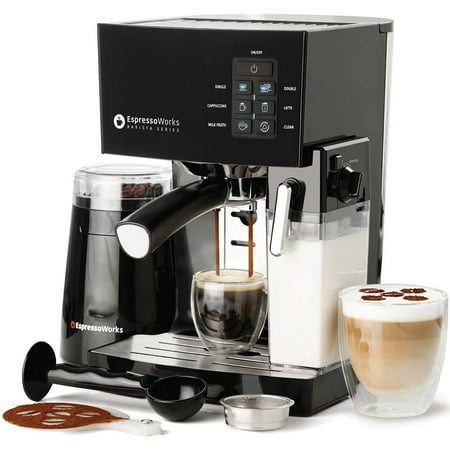 

luxury Espresso Machine Latte & Cappuccino Maker- 10 pc All-In-One Espresso Maker with Milk Steamer (Incl Coffee Bean Grinder 2 Cappuccino & 2 Espresso Cups Spoon/Tamper Port