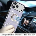 thumbnail image 2 of For iPhone 17 Pro Max Case Crystal Studded Ring Stand Bling + Tempered Glass, 2 of 4