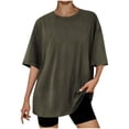 thumbnail image 4 of Blmnix Raglan Women T Shirt Oversized Casual Cotton Shirts Crew Neck Elbow-Length Green Tops for Women Trendy Summer,S, 4 of 5