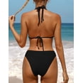 thumbnail image 6 of Charmo Women Ribbed Triangle Bikini Swimsuit Halter Two Piece Bathing Suit, 6 of 7