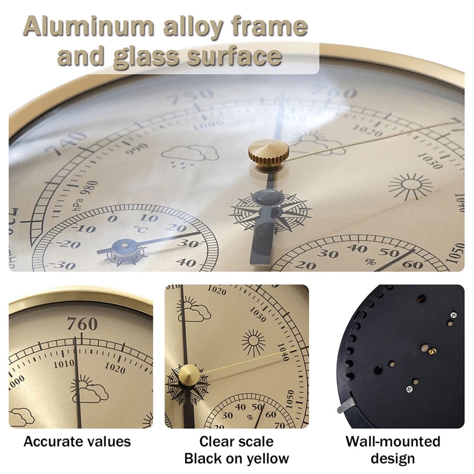 Large Multifunction Weather Instrument for Anglers Stainless Steel Construction Barometers Thermometers Hygrometer