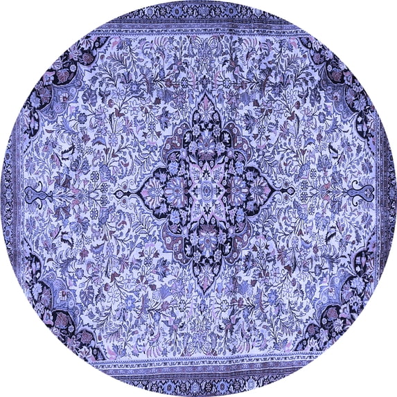 Ahgly Company Indoor Round Medallion Blue Traditional Area Rugs, 4' Round