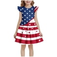 thumbnail image 2 of MKOSPLRT Filles Robes Patriotiques du 4 Juillet Manches Volantées Robe Trapèze Évasée Col Ras du Cou Étoiles Rayées USA Flag Robes Midi 3-12 Ans, 2 of 6