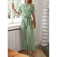 thumbnail image 6 of Womens Loose Short Sleeve Belted Wide Leg Pant Romper Jumpsuit Business Casual One Piece Outfits, 6 of 13