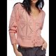 thumbnail image 1 of Suéter Corto de Larga con Cuello en V para Mujer (, Otoño e Invierno 2025) Chaqueta de Punto Informal Rosa XL, 1 of 9