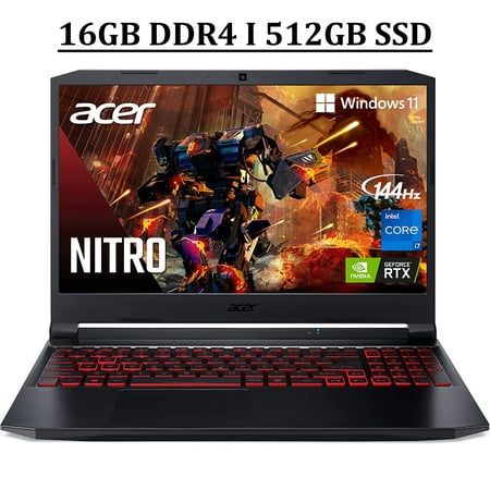 Acer Nitro 5 15 Gaming Laptop 15.6" FHD IPS 144Hz Display 11th Gen Intel Octa-Core i7-11800H Processor 16GB DDR4 512GB SSD NVIDIA GeForce RTX 3050 Ti 4GB Backlit Keyboard HDMI USB-C Win11 Black
