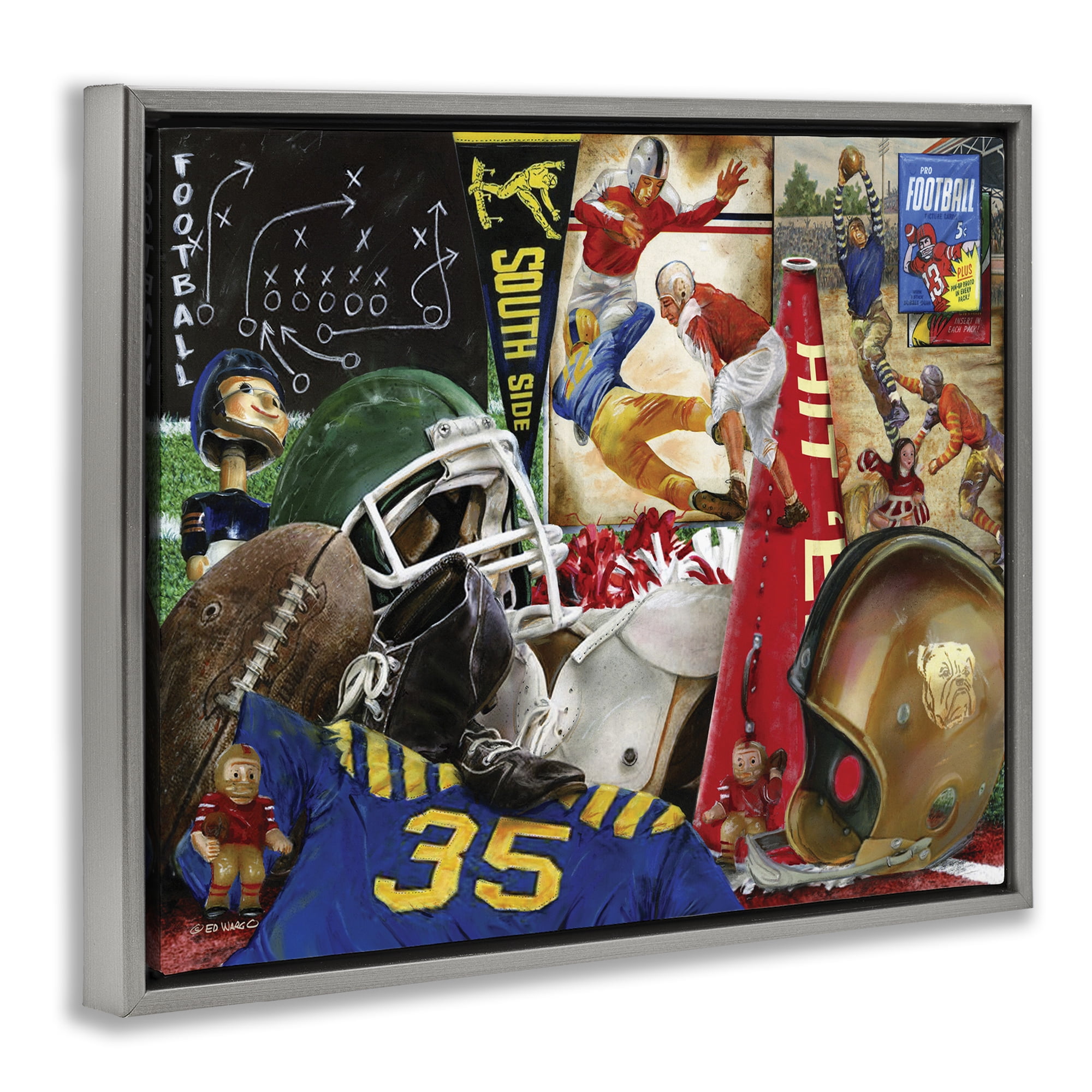 Stupell Industries Football Sports Collage Sports Painting Gray Floater Framed Art Print Wall Art, 21 x 17