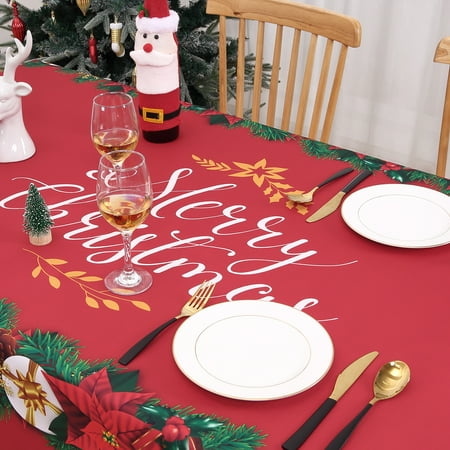 

Christmas Decoration Rectangle Christmas Tablecloth Xmas Table Cloth Waterproof and Washable Holiday Decorative Table Cover for Outdoor Indoor Party Kitchen Dining Room 54 x 70 Inch 180GSM