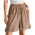 thumbnail image 2 of 2026 Summer Women Casual Cotton Linen Bermuda Shorts Drawstring Elastic Waist Loose Fit Beach Vacation Shorts Lightweight Breathable Gray XXL, 2 of 3