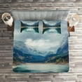 thumbnail image 2 of Ambesonne Mountain Quilted Coverlet 3 Pcs, Alpine Lake Sky Forest, King Size, Blue Green Grey, 2 of 2