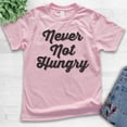thumbnail image 2 of Kids Never Not Hungry T-shirt, Youth Kids Boy Girl T-Shirt, Food Shirt, Foodie Shirt, Light Pink, X-Large, 2 of 4
