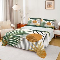 Manfei Vintage Moon Print Twin Sheet Sets, Leaf Plant Botanical Twin Fitted Sheet, Retro Minimalism Flat Sheet, Super Cozy Room Decor, 3-Piece