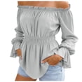 thumbnail image 3 of COMVALUE Renaissance Pirate Shirt Women Summer Off Shoulder Tops Short Sleeve Peplum Peasant Blouses Light Gray Size XXL, 3 of 7