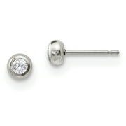 PRECIOUS ACCENTS Stainless Steel Polished 3mm Bezel CZ Stud Post Earrings