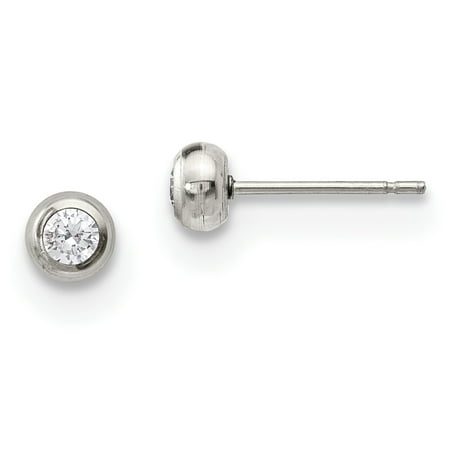 Nadri Bezel Earrings - Stainless Steel Polished 3mm Bezel CZ Stud Post Earrings