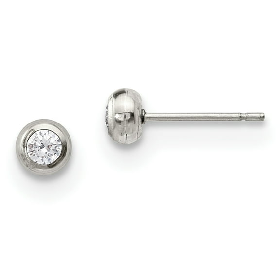 Stainless Steel Polished 3mm Bezel CZ Stud Post Earrings