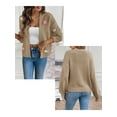 thumbnail image 6 of Women'S Cropped Cardigan Long-Sleeved Sweaters Boho Crochet Floral Embroidery Oversized Knit Outwear Camel Color L, 6 of 9