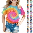 thumbnail image 2 of LRen Cute Girls Tie Dye Print Crew Neck Short Sleeve Tee, Preppy Back To School Lightweight Casual Top for First Day of School Daily Wear,Pink,10-11 Years, 2 of 4