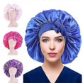 thumbnail image 5 of Nuevo gorro de satén grande de seda para dormir por la noche, gorro largo de satén con banda para atar la cabeza, gorro envolvente para cabello trenzado rizado para mujer, Shuangceng negro, 5 of 5