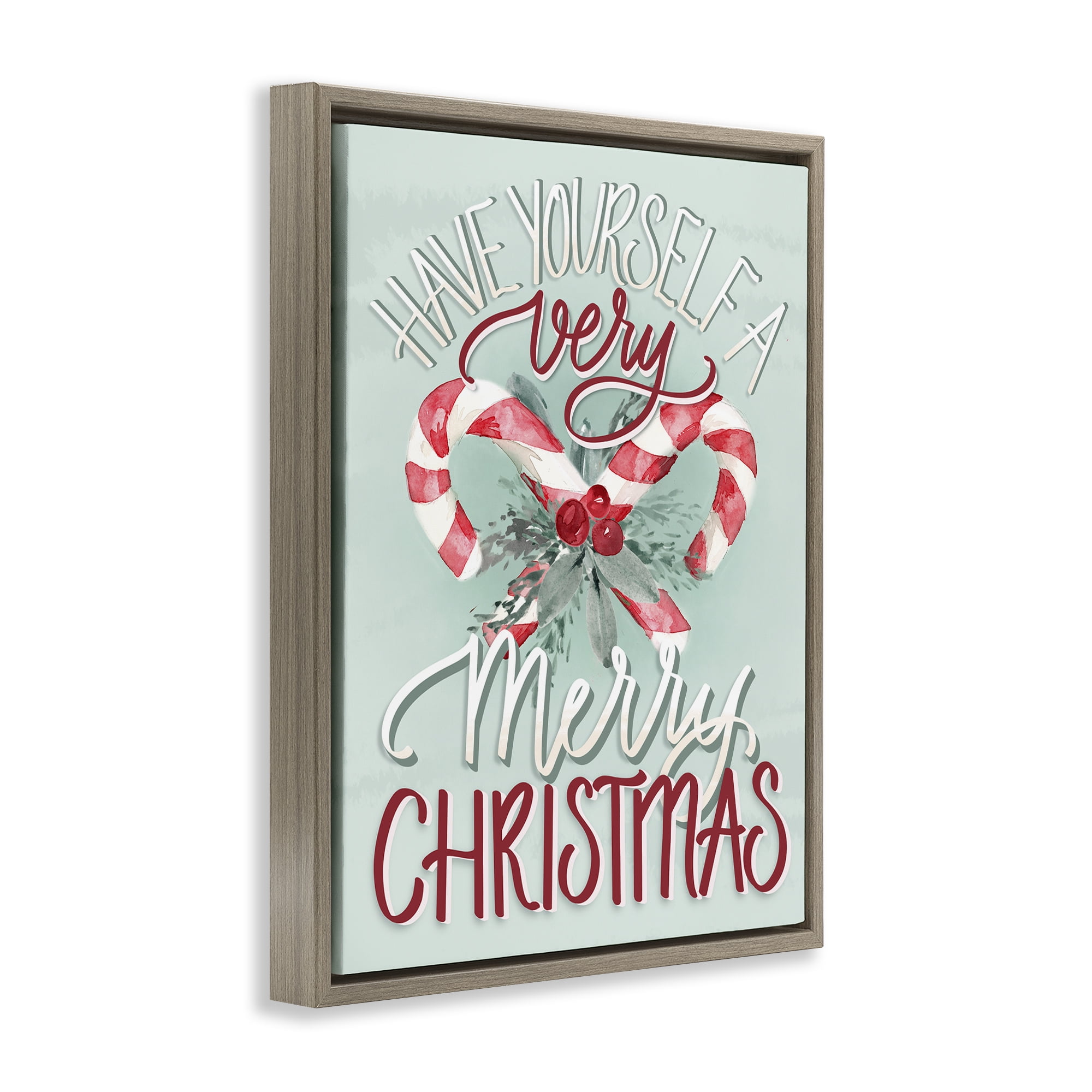 Stupell Industries Very Merry Christmas Holiday Painting Brown Floater Framed Canvas Art Prints Wall Art, 25 x 31