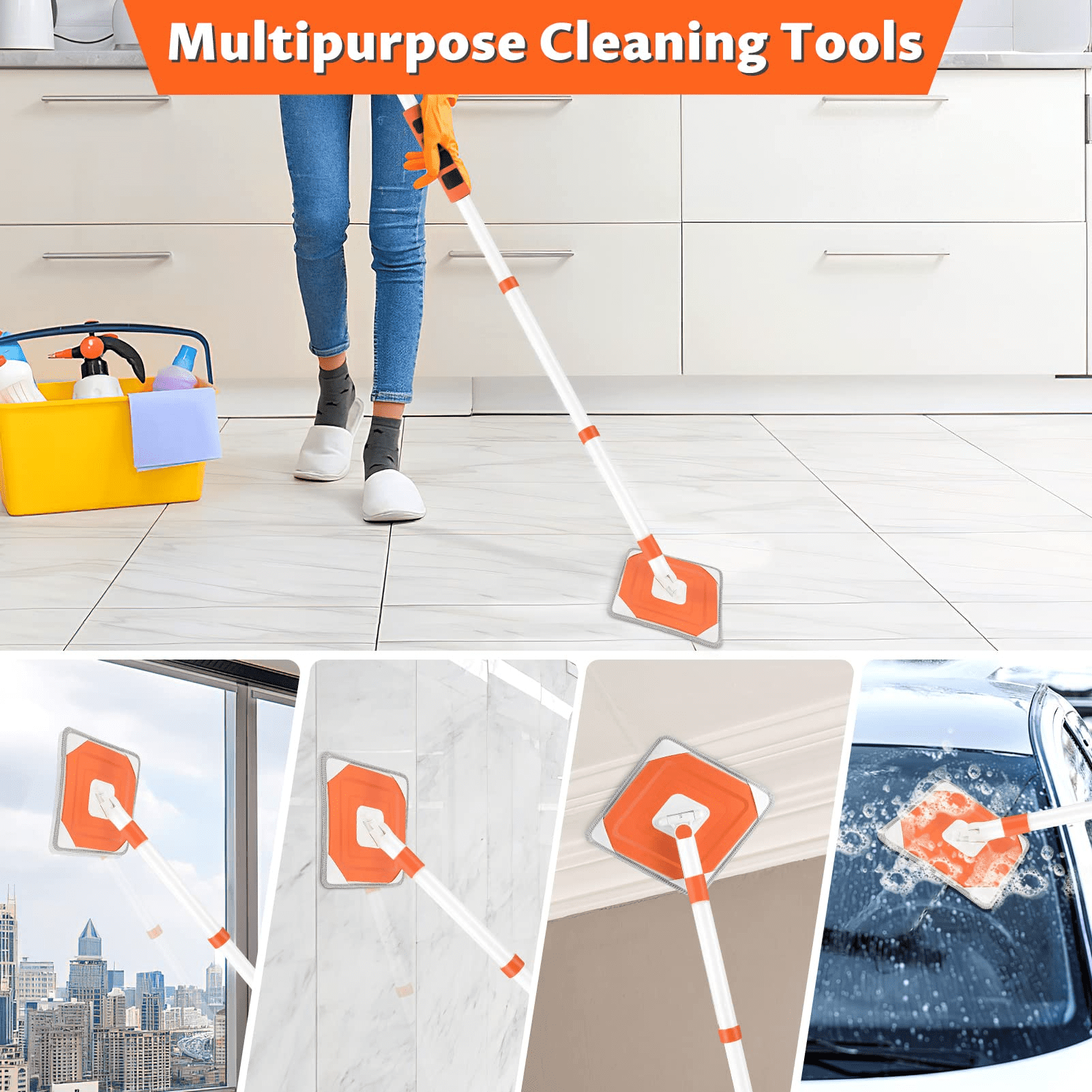 Baseboard Cleaner Tool with Long Handle,Wall Cleaner Mop with Extendable  Handle,Duster Cleaning Tools Mop for Baseboard Floor Skirting Board,Ceiling