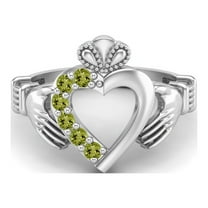 Irish Claddagh 2mm Round Peridot 925 Sterling Silver Heart Valentines Day Gifts Ring