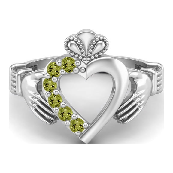 Mooneye Irish Claddagh 2mm Round Peridot 925 Sterling Silver Heart Women Valentines Day Gift Ring
