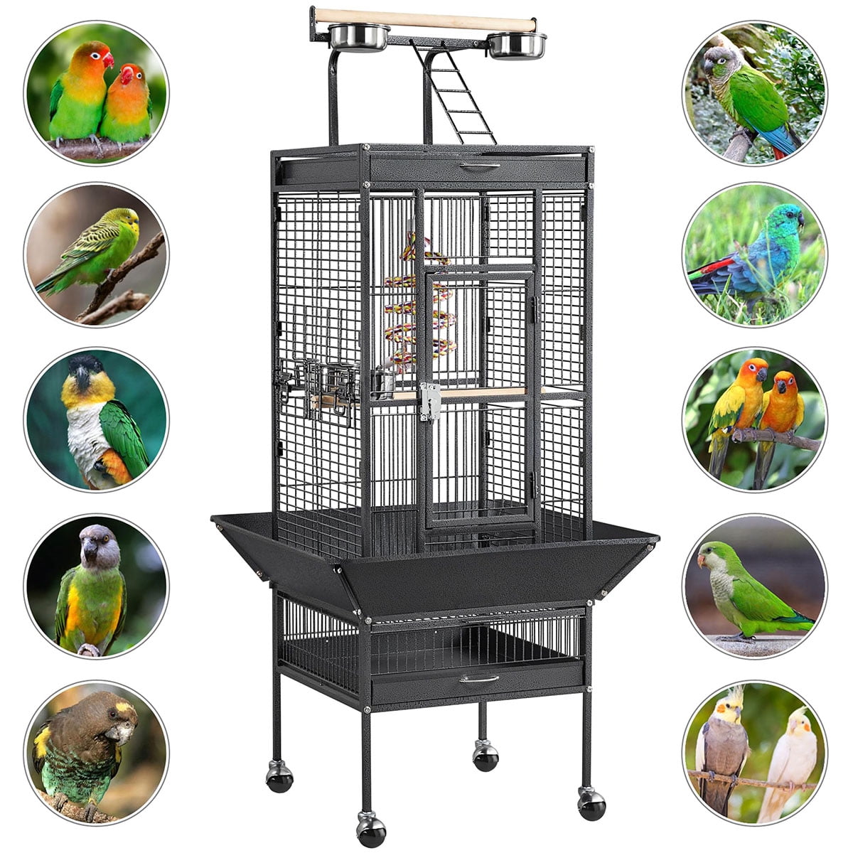 Soonbuy 61-inch Playtop Wrought Iron Large Parrot Bird Cages with Rolling Stand for Cockatiels Amazon Parrot Quaker Conure Parakeet Lovebird Finch Canary Small Medium Parrot Cage Birdcage