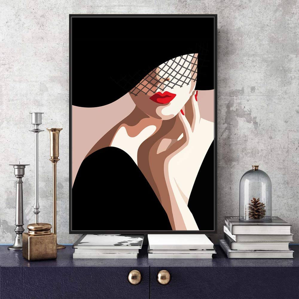 IDEA4WALL Framed Canvas Print Wall Art Side Profile of 1920s Style Woman  People Fashion Illustrations Modern Art Chic Colorful Ultra for Living  Room, Bedroom, Office 16