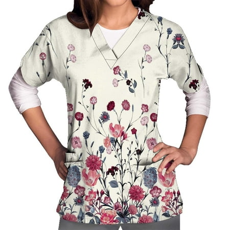 

Fragarn V-Neck Womens Scrubs Top Workwear Originals with Rib-Knit Back Panels