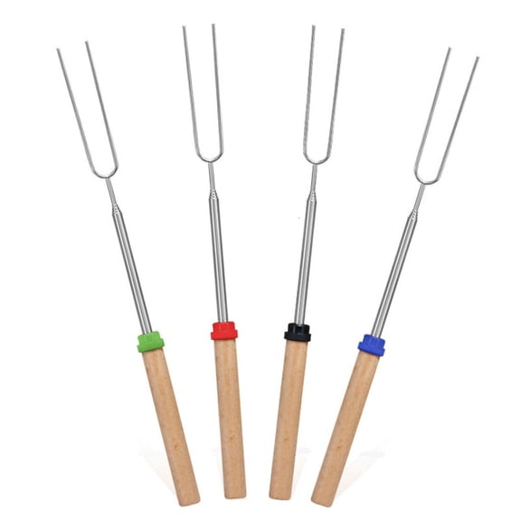 lanema 4pcs Marshmallows Roasting Stick Extendable Stainless Steel Skewer Fork Telescopic Toasting Forks for Sausage and Meat
