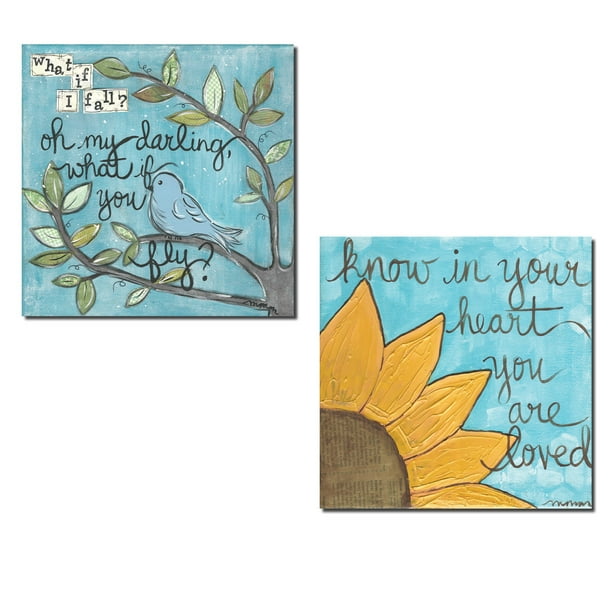 Beautiful Inspirational What If I Fall Oh My Darling What If You Fly Know In Your Heart You Are Loved Nursery Set Two 12x12in Unframed Print Walmart Com Walmart Com