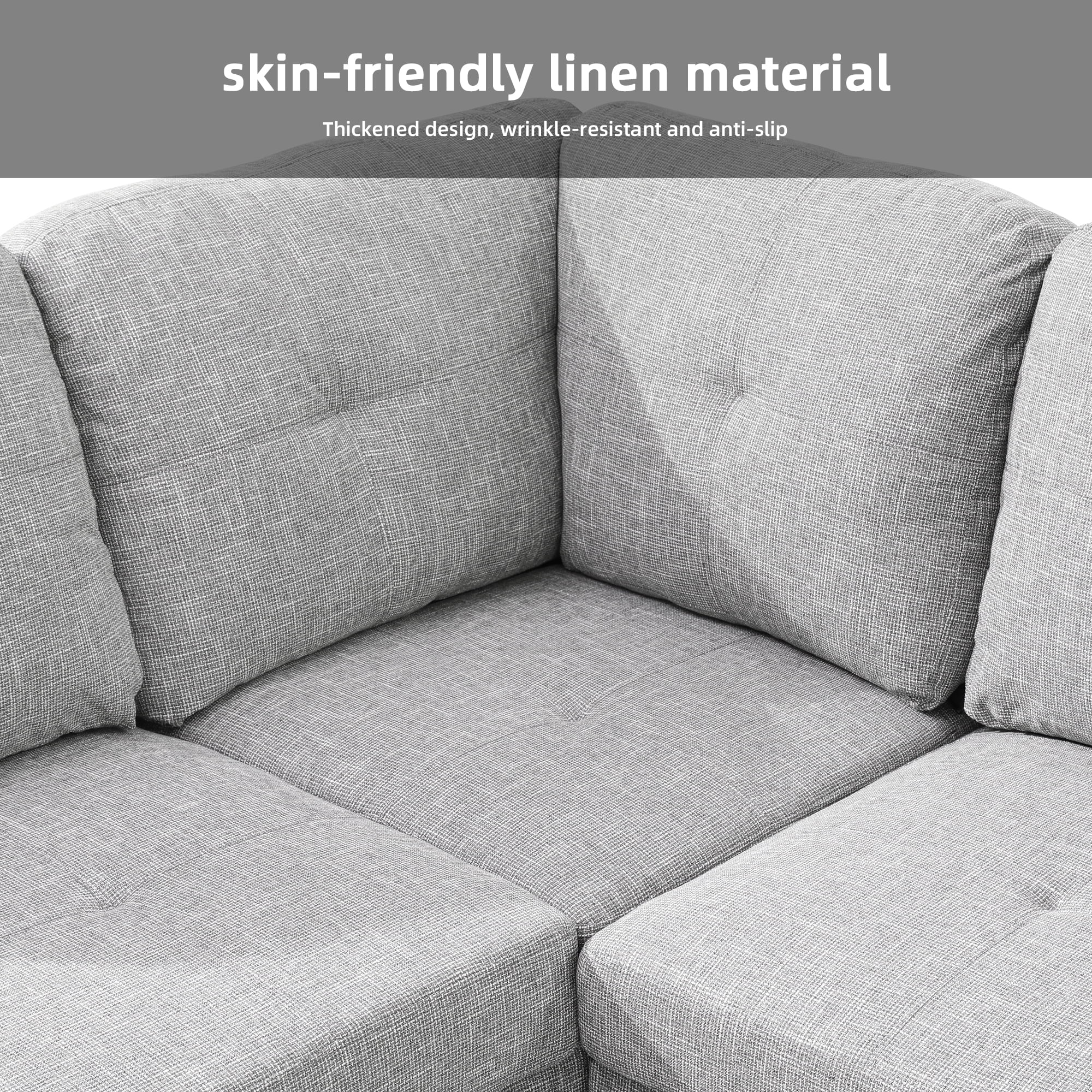 MAYEERTY 103.5 Inch Gray Linen 3-Piece Living Room Sofa Set, Modern Soft Fabric Couch Furniture Set