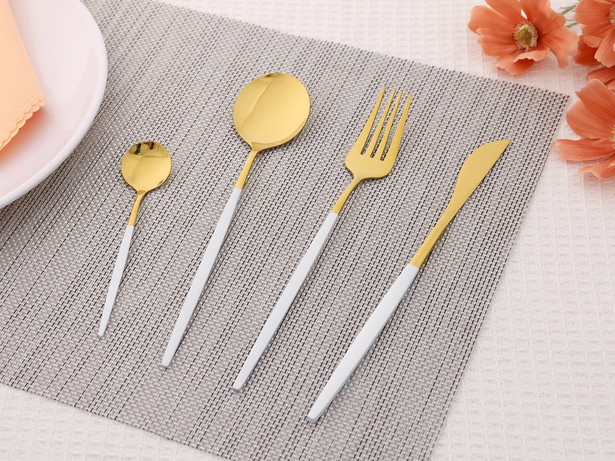 Unique Bargains Stainless Steel Flatware Set for Kitchen Dining Tableware White 4 Pcs